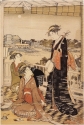 Kyonaga, A Party viewing the Moon on the Sumida River, right hand section of triptych, Boston Museum of Fine Art
