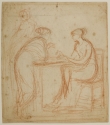 
                Two figures seated and one standing, Fogg Art Museum