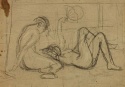 r.: Two nudes reclining on a terrace; v.: Two women looking