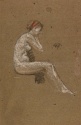 A nude seated in right profile