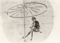 
                    Whistler sitting under an umbrella, Glasgow University Library