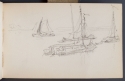 Boats on a river, Sketchbook, p. 39, The Hunterian 