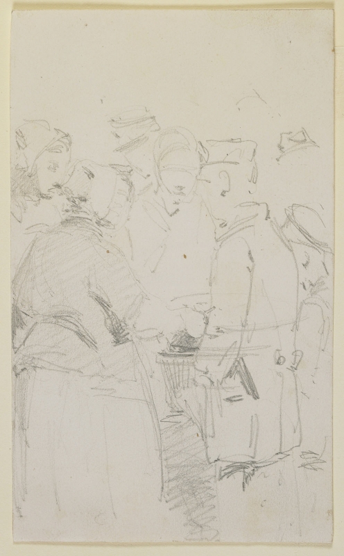 r.: Group of figures around a brazier; v.: Figures in a carriage