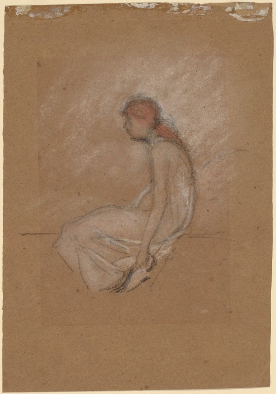 Seated woman with red hair
