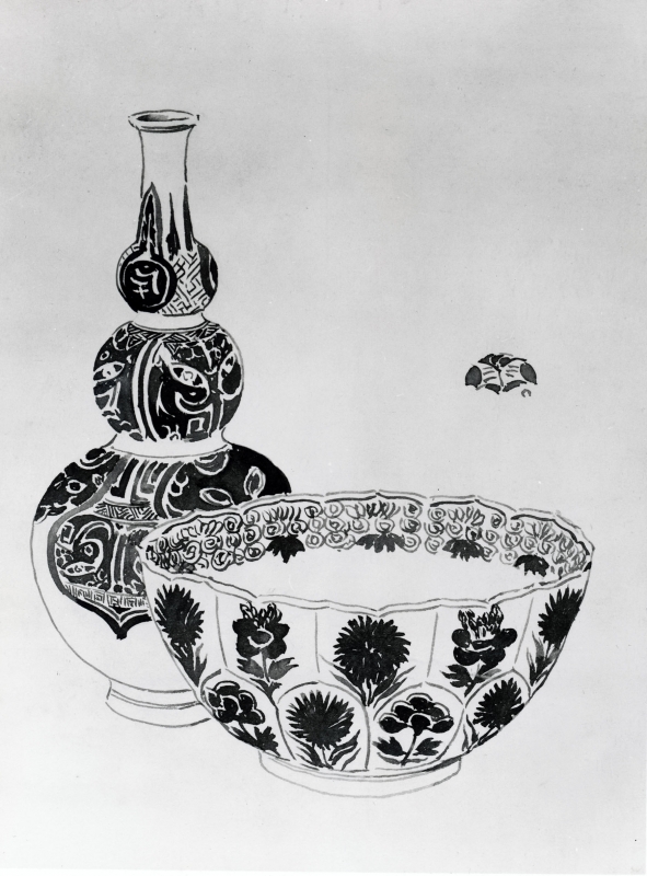 Treble-Gourd Vase with long neck, and Bowl with scalloped edge