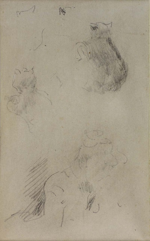 r.: Head of a lady and studies of a cat; v.: Two studies of a sleeping man, by an unknown hand