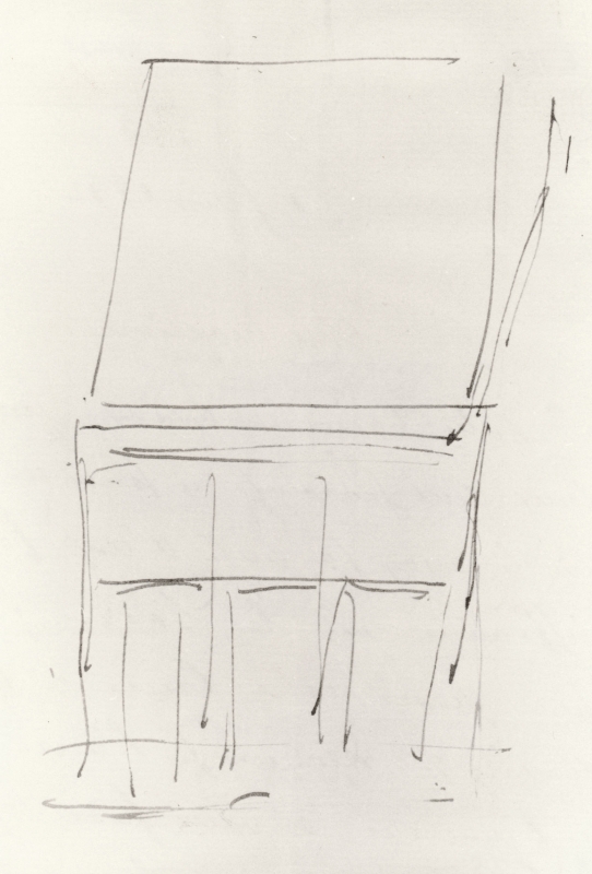 side 2: A house; side 3: an arch; side 4: steps leading up to a wrought-iron balcony