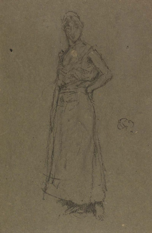 A woman in a chemise and long skirt