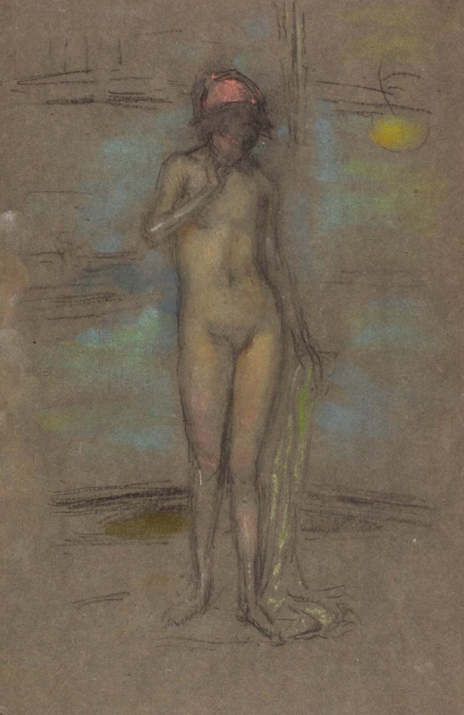 r.: A nude girl in front of a screen; v.: Illegible