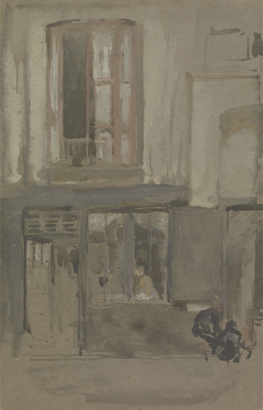 r.: House front with a woman at the window; v.: Rosalind Birnie Philip