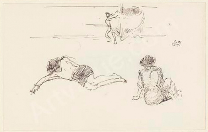 r.: The Boatmen, Ajaccio; v.: mother and child